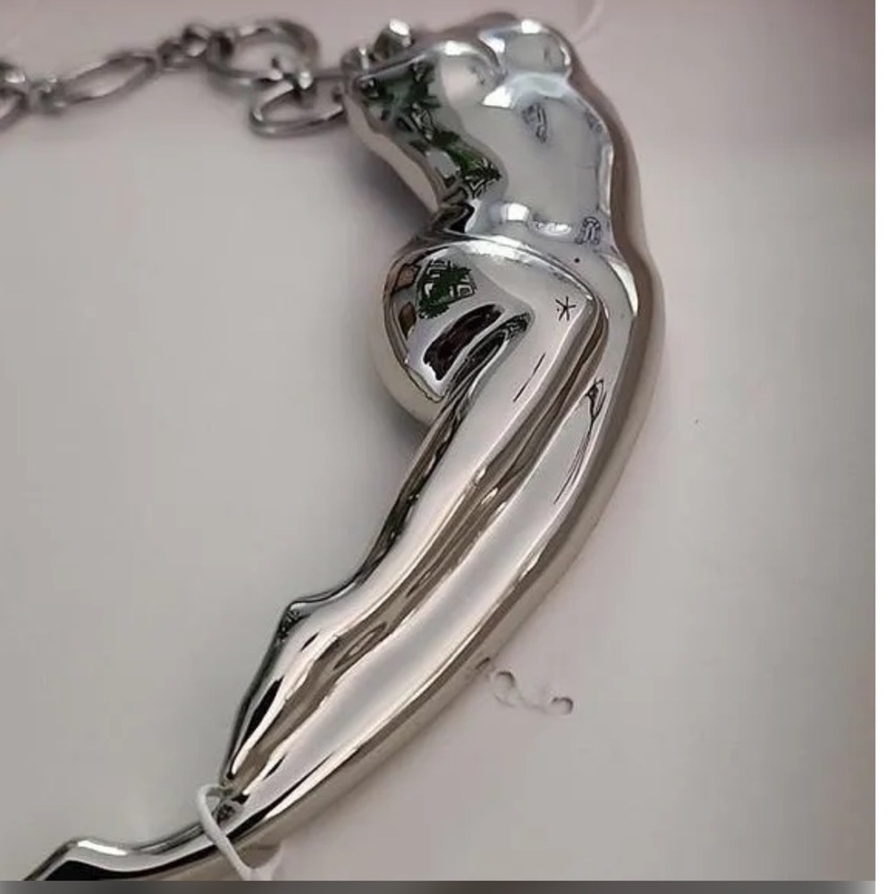 Zara Abstract Sculptured Torso Body Silver Chain Link Necklace Bold Artsy NWT - Picture 9 of 12